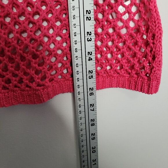 Pink pull over crochet open knit preppy boho casual 3/4 sleeve top size medium - Picture 6 of 6